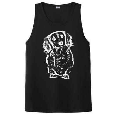 Long Haired Dachshund Wiener Gift Cute Head Tilt Dog Mom Dad Gift PosiCharge Competitor Tank