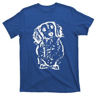 Long Haired Dachshund Wiener Gift Cute Head Tilt Dog Mom Dad Gift T-Shirt