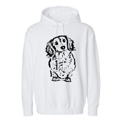 Long Haired Dachshund Wiener Gift Cute Head Tilt Dog Mom Dad Gift Garment-Dyed Fleece Hoodie