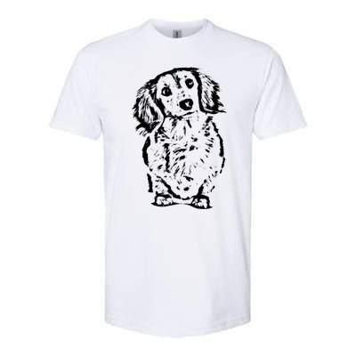 Long Haired Dachshund Wiener Gift Cute Head Tilt Dog Mom Dad Gift Softstyle CVC T-Shirt