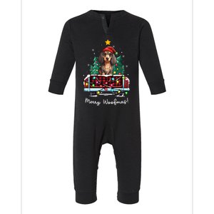 Long Haired Dachshund Christmas Dog Truck Plaid Funny Xmas Infant Fleece One Piece