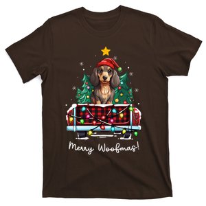 Long Haired Dachshund Christmas Dog Truck Plaid Funny Xmas T-Shirt