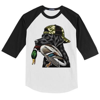 Labrador Hunting Dog With Duck Hello Hunting Season Kids Colorblock Raglan Jersey