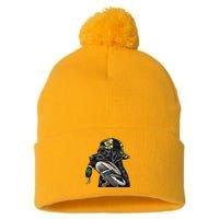Labrador Hunting Dog With Duck Hello Hunting Season Pom Pom 12in Knit Beanie