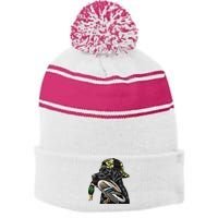 Labrador Hunting Dog With Duck Hello Hunting Season Stripe Pom Pom Beanie