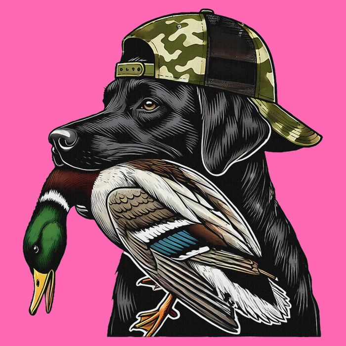 Labrador Hunting Dog With Duck Hello Hunting Season Stripe Pom Pom Beanie