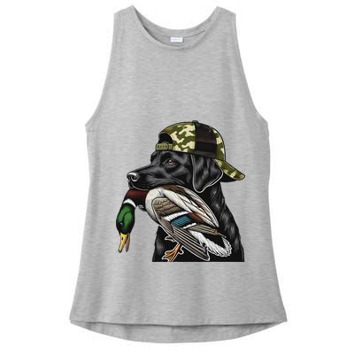 Labrador Hunting Dog With Duck Hello Hunting Season Ladies PosiCharge Tri-Blend Wicking Tank