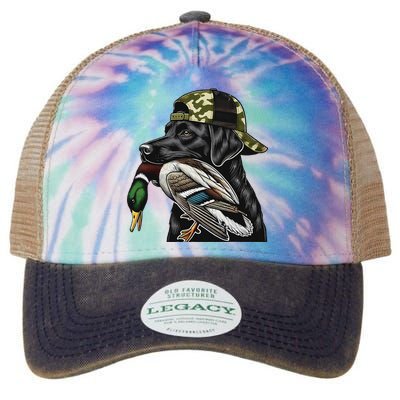 Labrador Hunting Dog With Duck Hello Hunting Season Legacy Tie Dye Trucker Hat