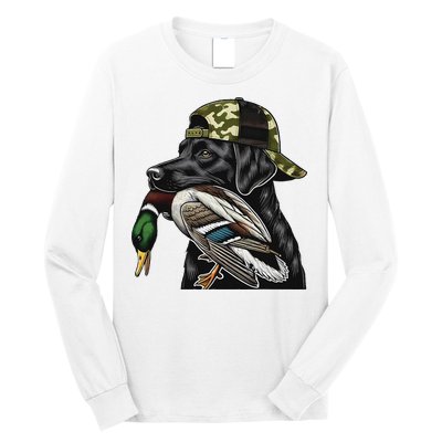 Labrador Hunting Dog With Duck Hello Hunting Season Long Sleeve Shirt