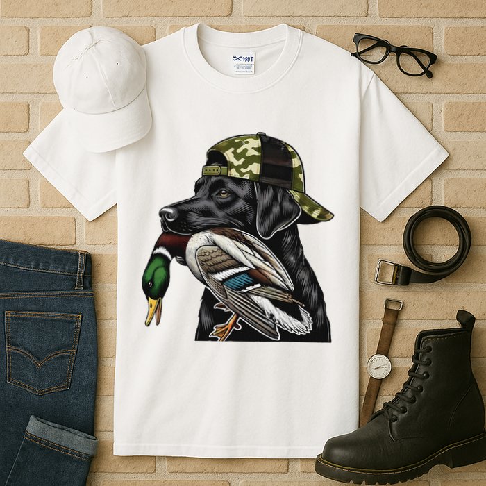 Labrador Hunting Dog With Duck Hello Hunting Season Tall T-Shirt