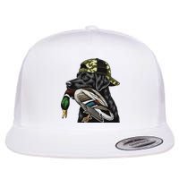 Labrador Hunting Dog With Duck Hello Hunting Season Flatbill Hat