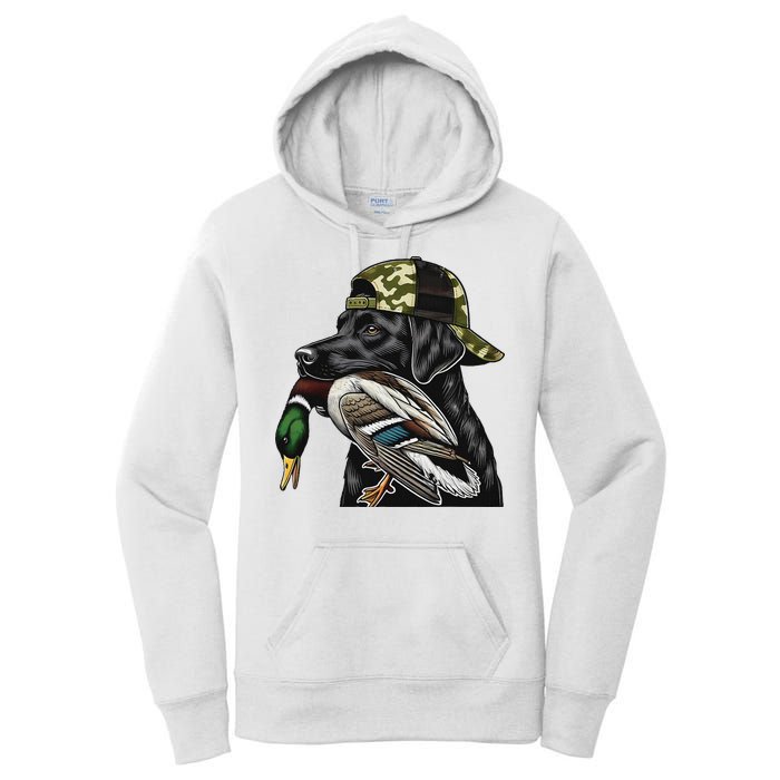 Labrador Hunting Dog With Duck Hello Hunting Season Women's Pullover Hoodie