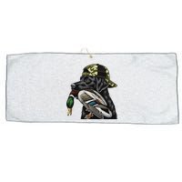 Labrador Hunting Dog With Duck Hello Hunting Season Large Microfiber Waffle Golf Towel