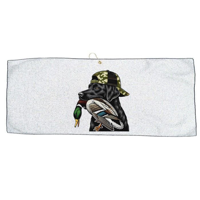 Labrador Hunting Dog With Duck Hello Hunting Season Large Microfiber Waffle Golf Towel
