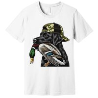 Labrador Hunting Dog With Duck Hello Hunting Season Premium T-Shirt