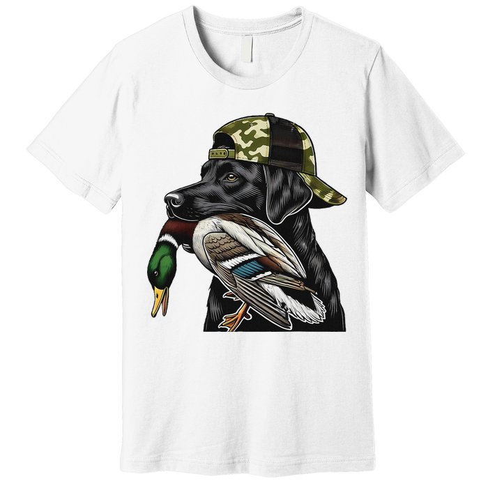 Labrador Hunting Dog With Duck Hello Hunting Season Premium T-Shirt