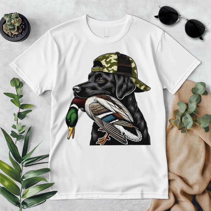 Labrador Hunting Dog With Duck Hello Hunting Season Premium T-Shirt