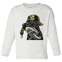 Labrador Hunting Dog With Duck Hello Hunting Season Toddler Long Sleeve Shirt