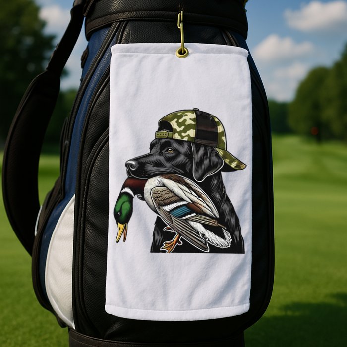 Labrador Hunting Dog With Duck Hello Hunting Season Golf Towel