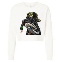Labrador Hunting Dog With Duck Hello Hunting Season Cropped Pullover Crew