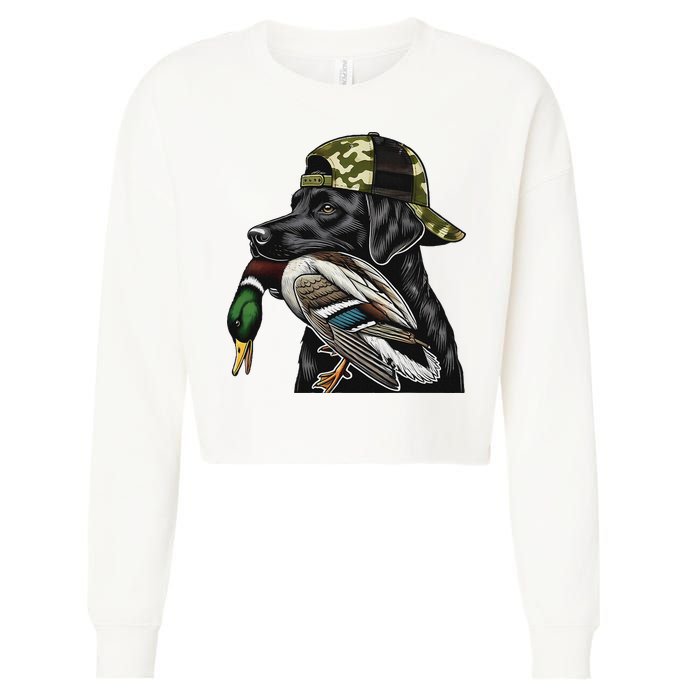 Labrador Hunting Dog With Duck Hello Hunting Season Cropped Pullover Crew