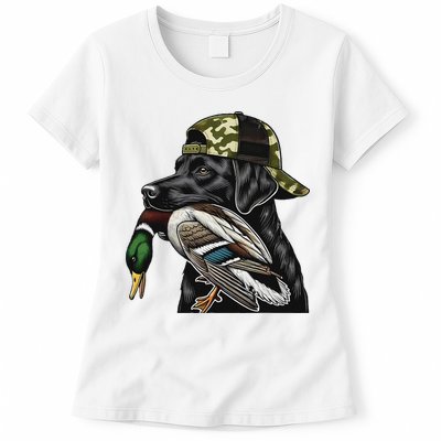 Labrador Hunting Dog With Duck Hello Hunting Season Womens T-Shirt