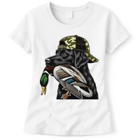 Labrador Hunting Dog With Duck Hello Hunting Season Womens T-Shirt