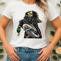 Labrador Hunting Dog With Duck Hello Hunting Season Womens T-Shirt