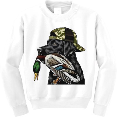 Labrador Hunting Dog With Duck Hello Hunting Season Kids Sweatshirt