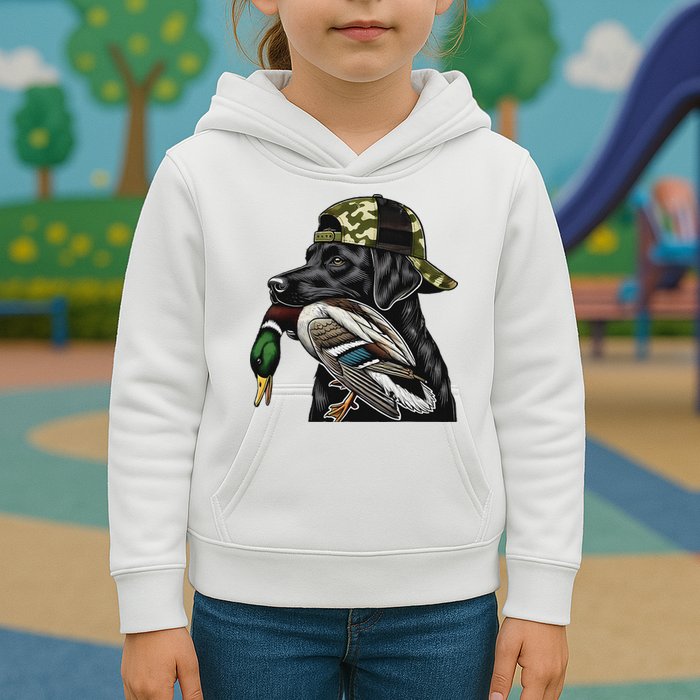 Labrador Hunting Dog With Duck Hello Hunting Season Kids Hoodie