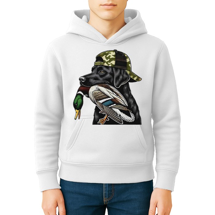 Labrador Hunting Dog With Duck Hello Hunting Season Kids Hoodie