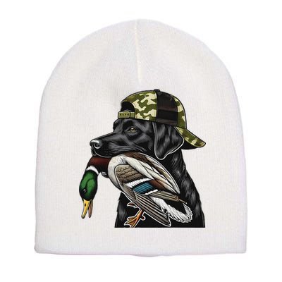 Labrador Hunting Dog With Duck Hello Hunting Season Short Acrylic Beanie