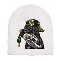 Labrador Hunting Dog With Duck Hello Hunting Season Short Acrylic Beanie