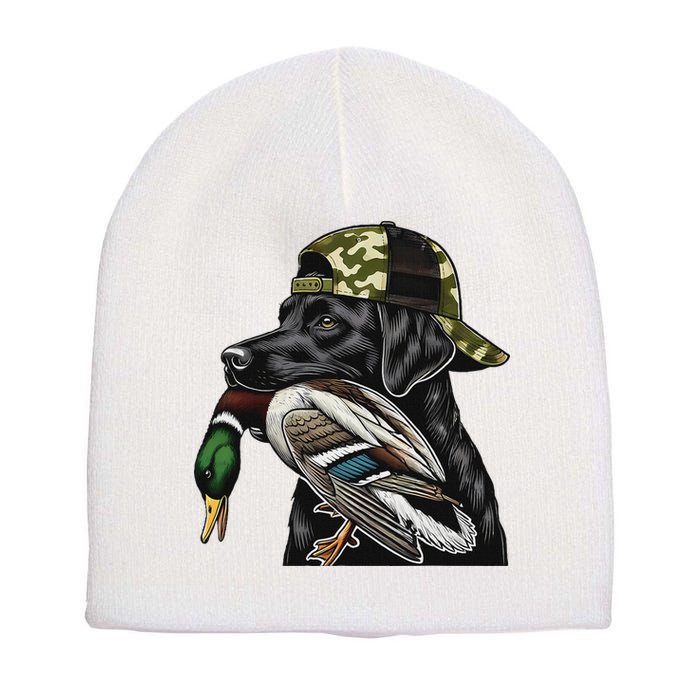 Labrador Hunting Dog With Duck Hello Hunting Season Short Acrylic Beanie
