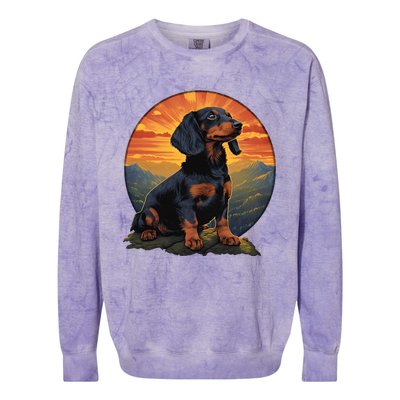 Long Haired Dachshund pet lover retro vintage Colorblast Crewneck Sweatshirt