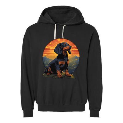 Long Haired Dachshund pet lover retro vintage Garment-Dyed Fleece Hoodie