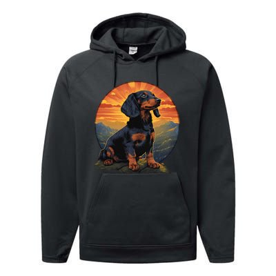 Long Haired Dachshund pet lover retro vintage Performance Fleece Hoodie