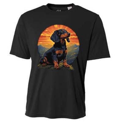 Long Haired Dachshund pet lover retro vintage Cooling Performance Crew T-Shirt