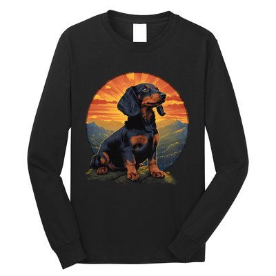 Long Haired Dachshund pet lover retro vintage Long Sleeve Shirt