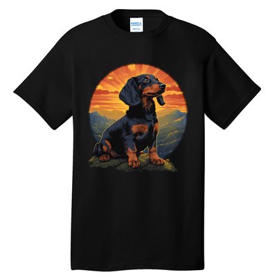 Long Haired Dachshund pet lover retro vintage Tall T-Shirt