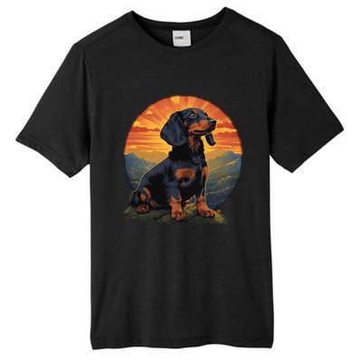 Long Haired Dachshund pet lover retro vintage Tall Fusion ChromaSoft Performance T-Shirt