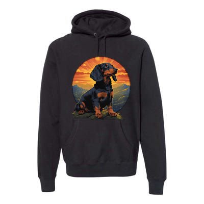 Long Haired Dachshund pet lover retro vintage Premium Hoodie