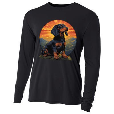 Long Haired Dachshund pet lover retro vintage Cooling Performance Long Sleeve Crew