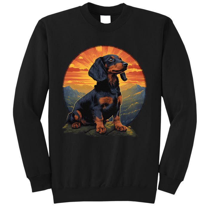 Long Haired Dachshund pet lover retro vintage Tall Sweatshirt