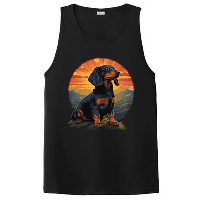 Long Haired Dachshund pet lover retro vintage PosiCharge Competitor Tank