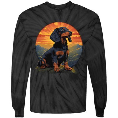 Long Haired Dachshund pet lover retro vintage Tie-Dye Long Sleeve Shirt