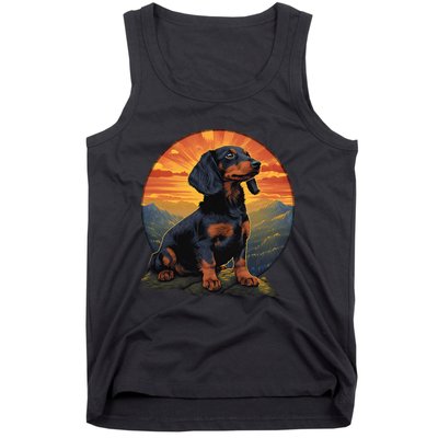 Long Haired Dachshund pet lover retro vintage Tank Top