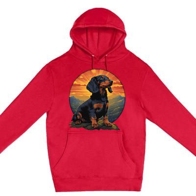 Long Haired Dachshund pet lover retro vintage Premium Pullover Hoodie