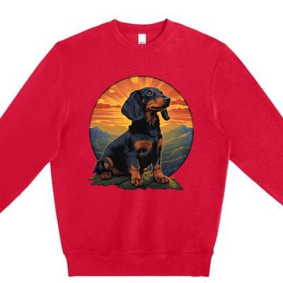 Long Haired Dachshund pet lover retro vintage Premium Crewneck Sweatshirt