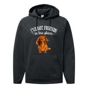 Long Haired Dachshund funny animal lovers Performance Fleece Hoodie